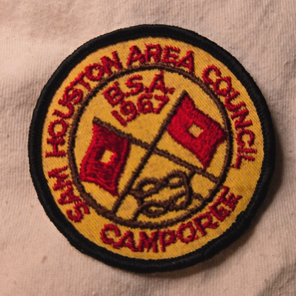 VTG Sam Houston BSA Patch 1967 Camporee Scout Badge Collectible Texas Yellow Red